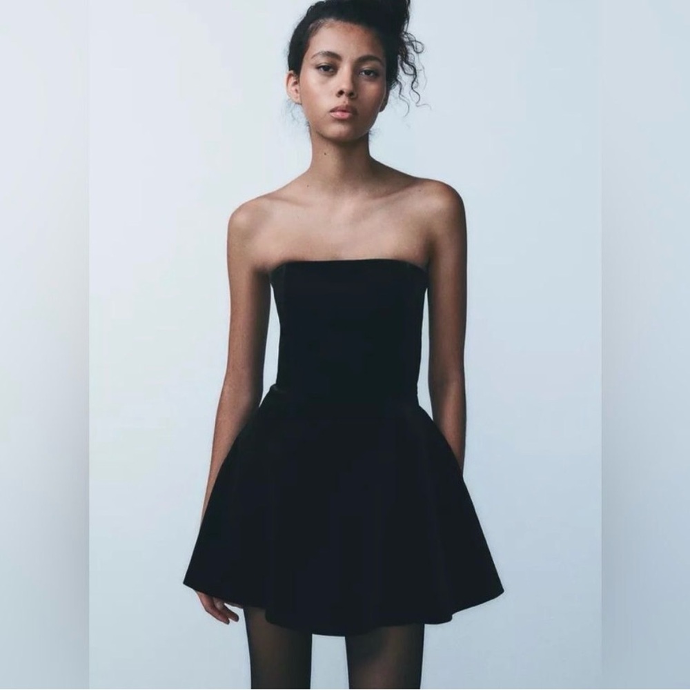 Zara Velvet Black Strapless Jumpsuit Dress Size S NWT